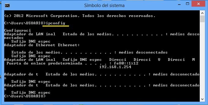 comando ipconfig